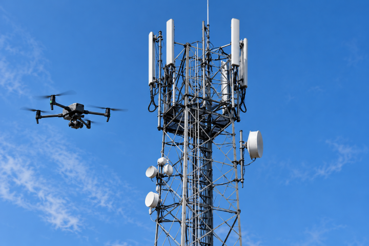 Drohneninspektion am Mobilfunkmast